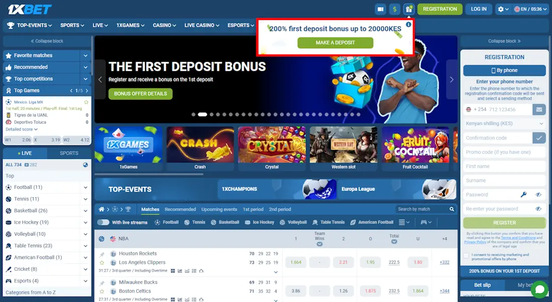 1xBet Sportsbook and Casino and First Deposit Bonus Screenshot